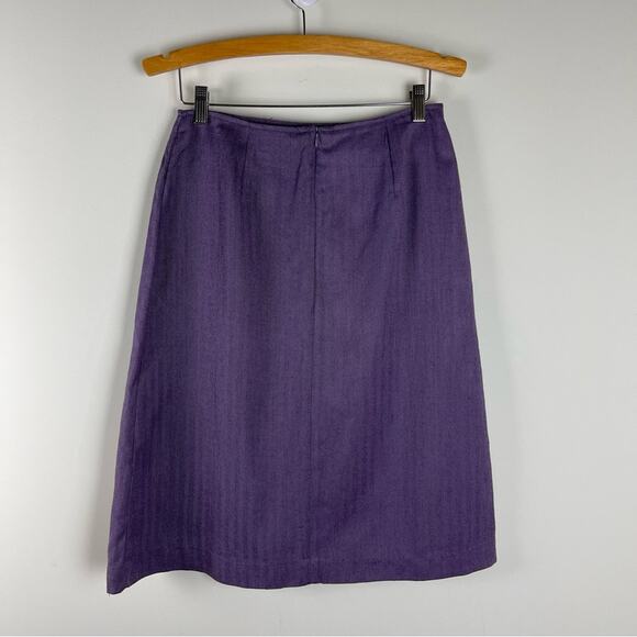 Vintage purple wool floral embroidered cottagecore herringbone midi skirt - Picture 5 of 6